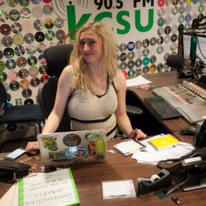 CSU student working at KCSU on-air